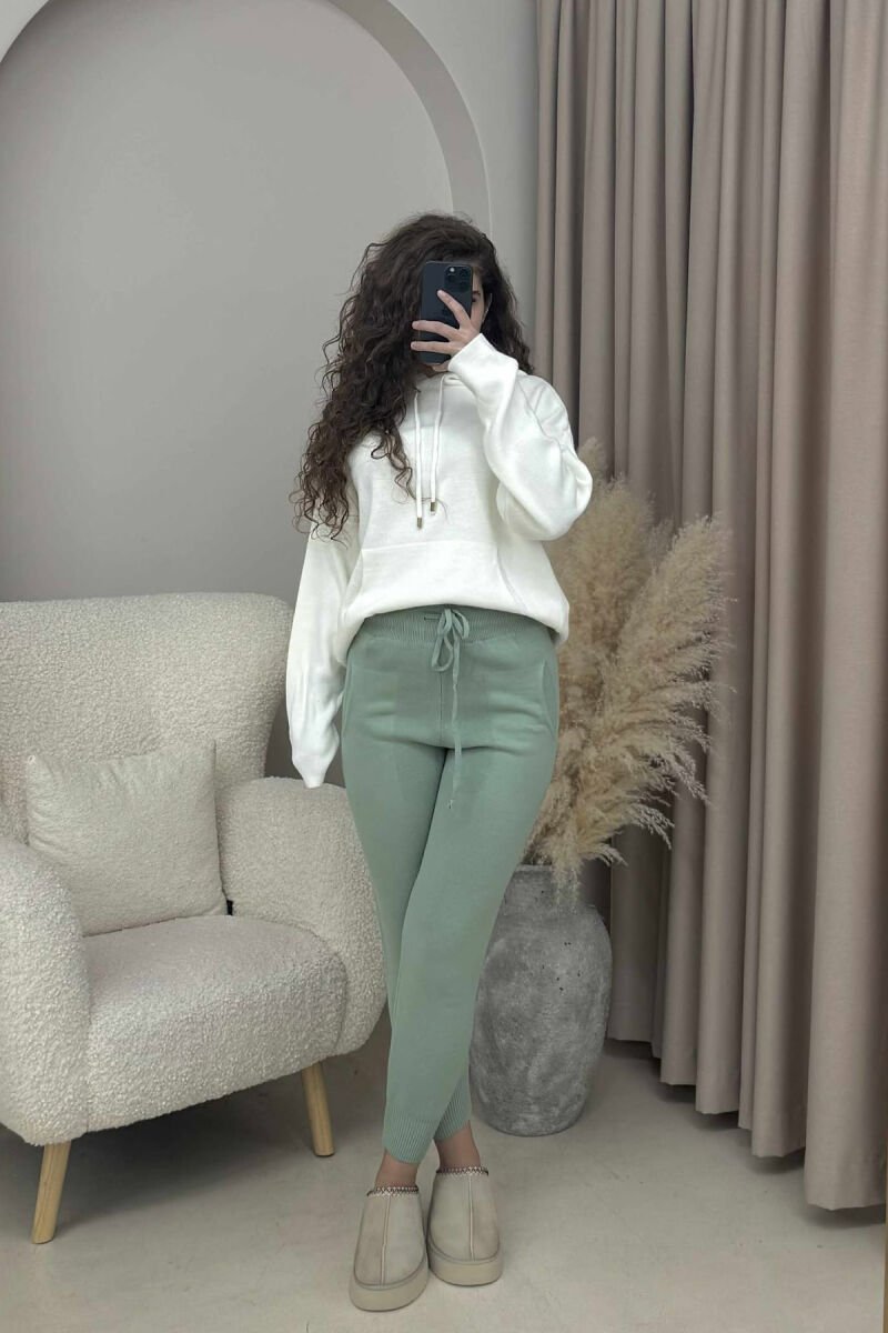 ONE COLOR LACINGS KNIT WOMEN TROUSERS MINT/MENTE - 3