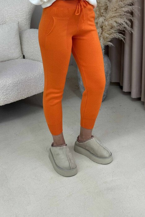 ONE COLOR LACINGS KNIT WOMEN TROUSERS ORANGE/PORTOKALLI - 1