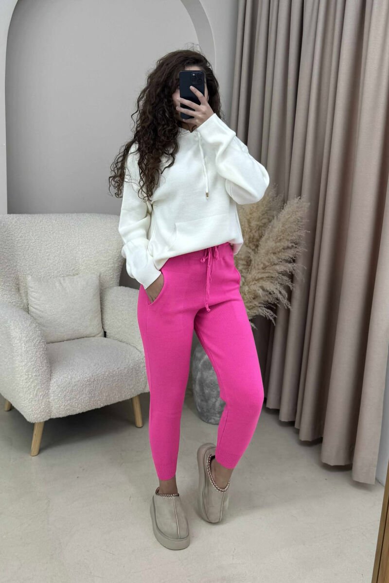 ONE COLOR LACINGS KNIT WOMEN TROUSERS PINK/ROZE - 2