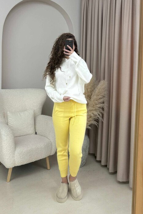 ONE COLOR LACINGS KNIT WOMEN TROUSERS YELLOW/E VERDHE - 2