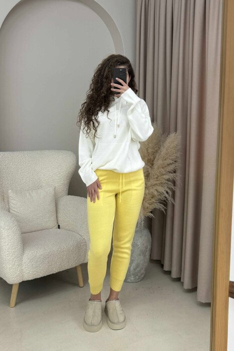 ONE COLOR LACINGS KNIT WOMEN TROUSERS YELLOW/E VERDHE - 3