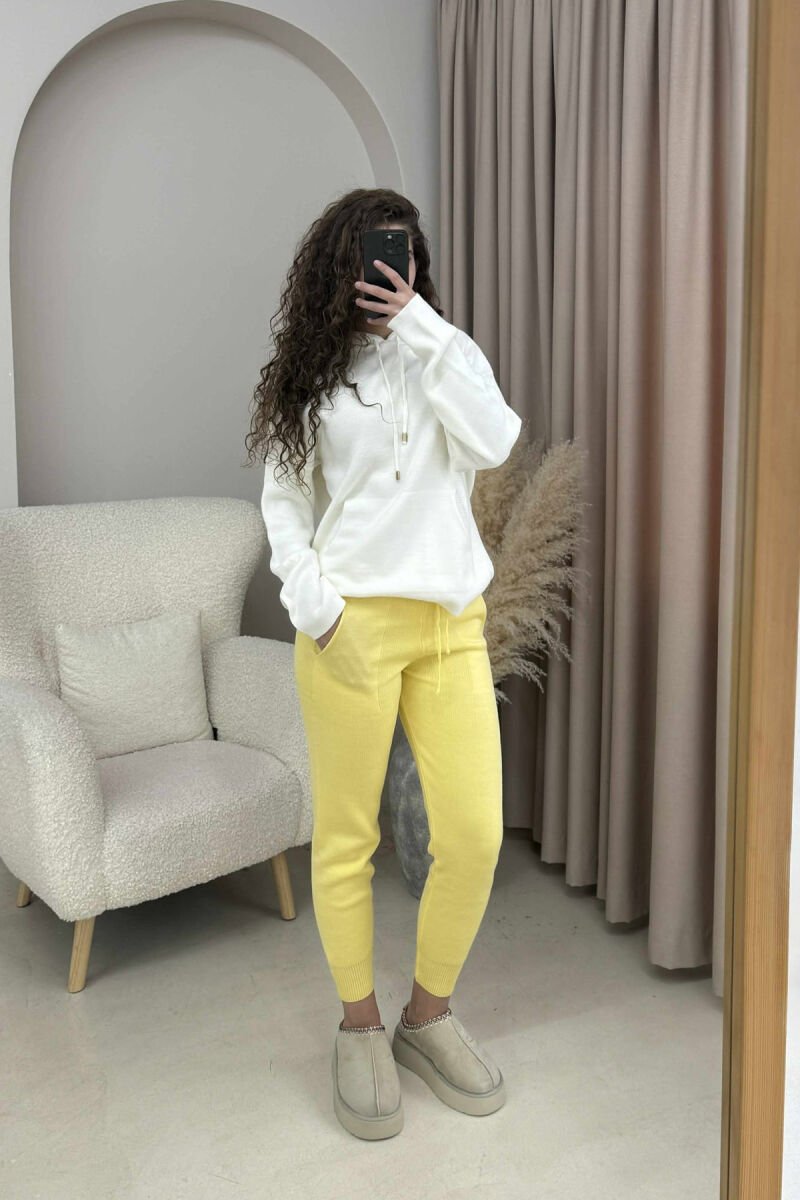 ONE COLOR LACINGS KNIT WOMEN TROUSERS YELLOW/E VERDHE - 4