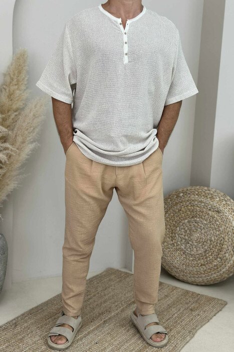 ONE COLOR LACINGS MEN PANTS BEIGE/BEZHE - 1