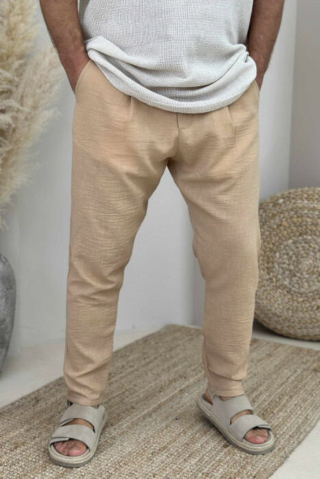 ONE COLOR LACINGS MEN PANTS BEIGE/BEZHE - 4