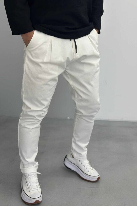 ONE COLOR LACINGS MEN PANTS WHITE-E BARDHE - KLAUDIO FASHION