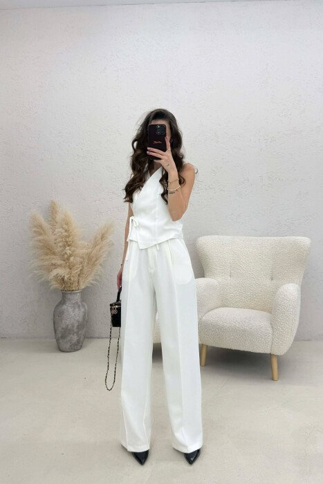 ONE COLOR LACINGS VEST+TROUSERS WOMAN SET WHITE-E BARDHE - KLAUDIO FASHION