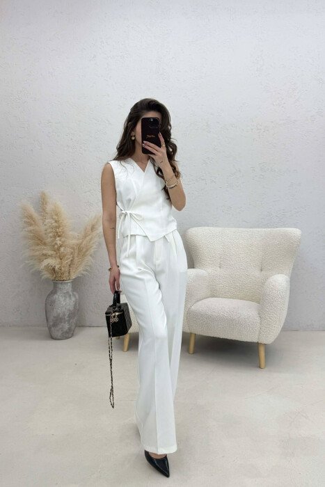 ONE COLOR LACINGS VEST+TROUSERS WOMAN SET WHITE-E BARDHE - 2