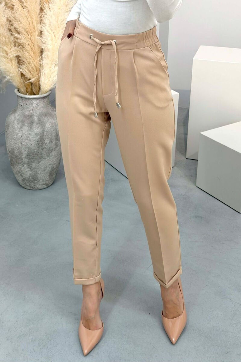ONE COLOR LACINGS WOMAN TROUSERS BEIGE/BEZHE - 1
