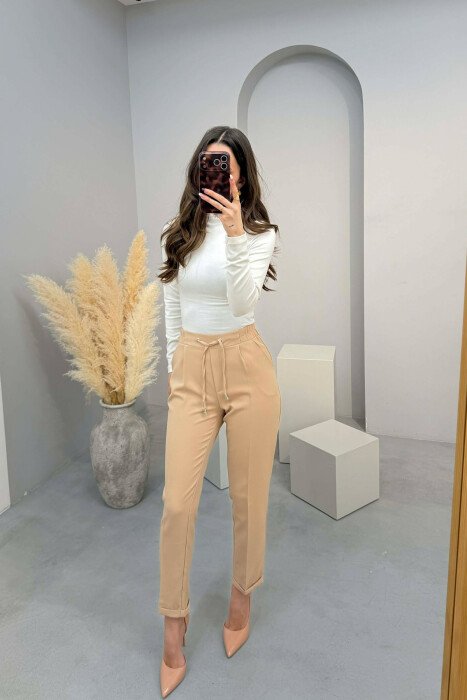 ONE COLOR LACINGS WOMAN TROUSERS BEIGE/BEZHE - 3