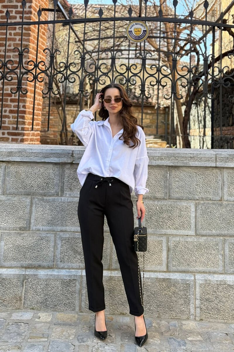 ONE COLOR LACINGS WOMAN TROUSERS BLACK/ E ZEZE - 1