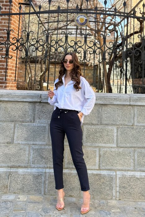 ONE COLOR LACINGS WOMAN TROUSERS BLUE/BLU 