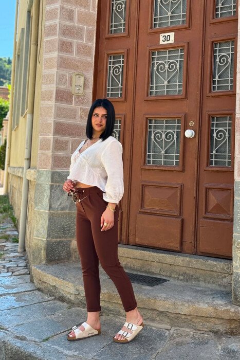 ONE COLOR LACINGS WOMAN TROUSERS BROWN/KAFE - 4