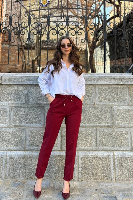ONE COLOR LACINGS WOMAN TROUSERS BURGUNDY/VISHNJE - 1