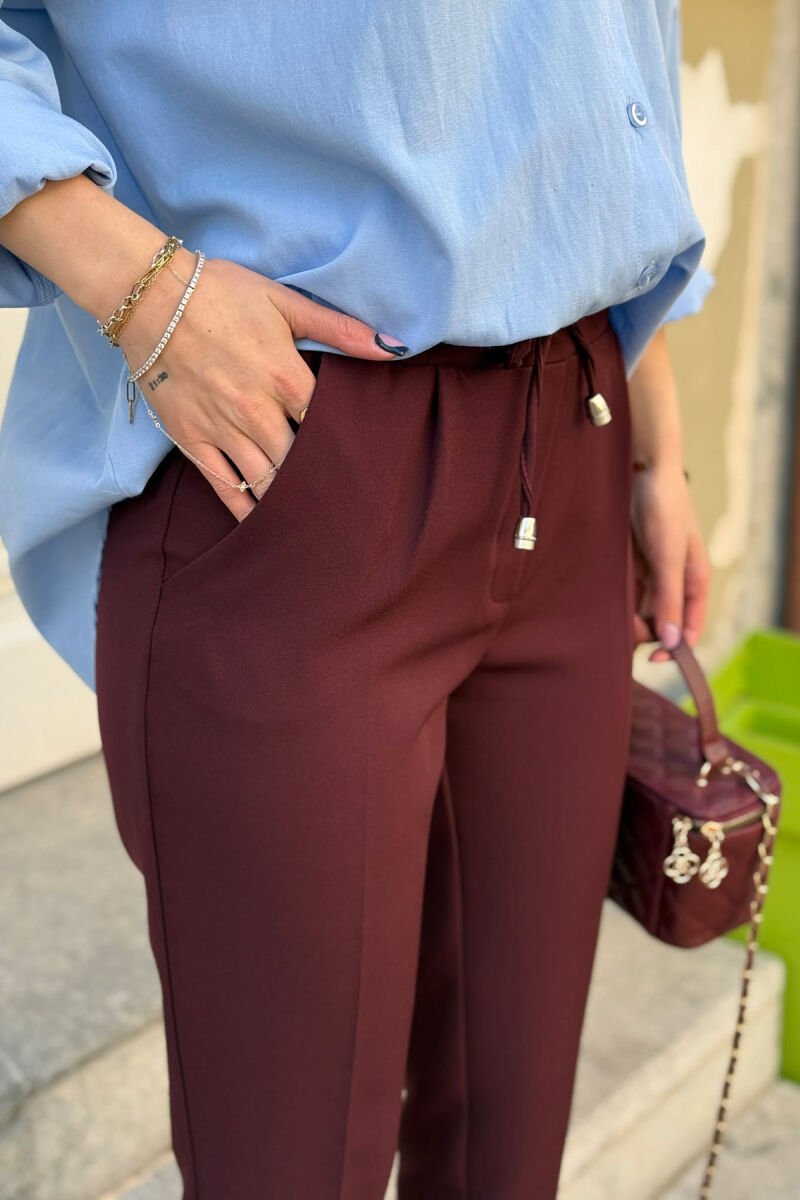 ONE COLOR LACINGS WOMAN TROUSERS DARK BURGUNDY/VISHNJE E ERRET - 3