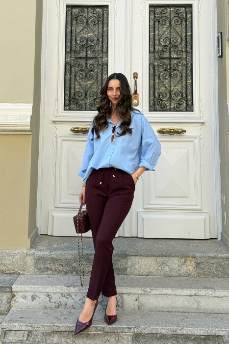 ONE COLOR LACINGS WOMAN TROUSERS DARK BURGUNDY/VISHNJE E ERRET - 5