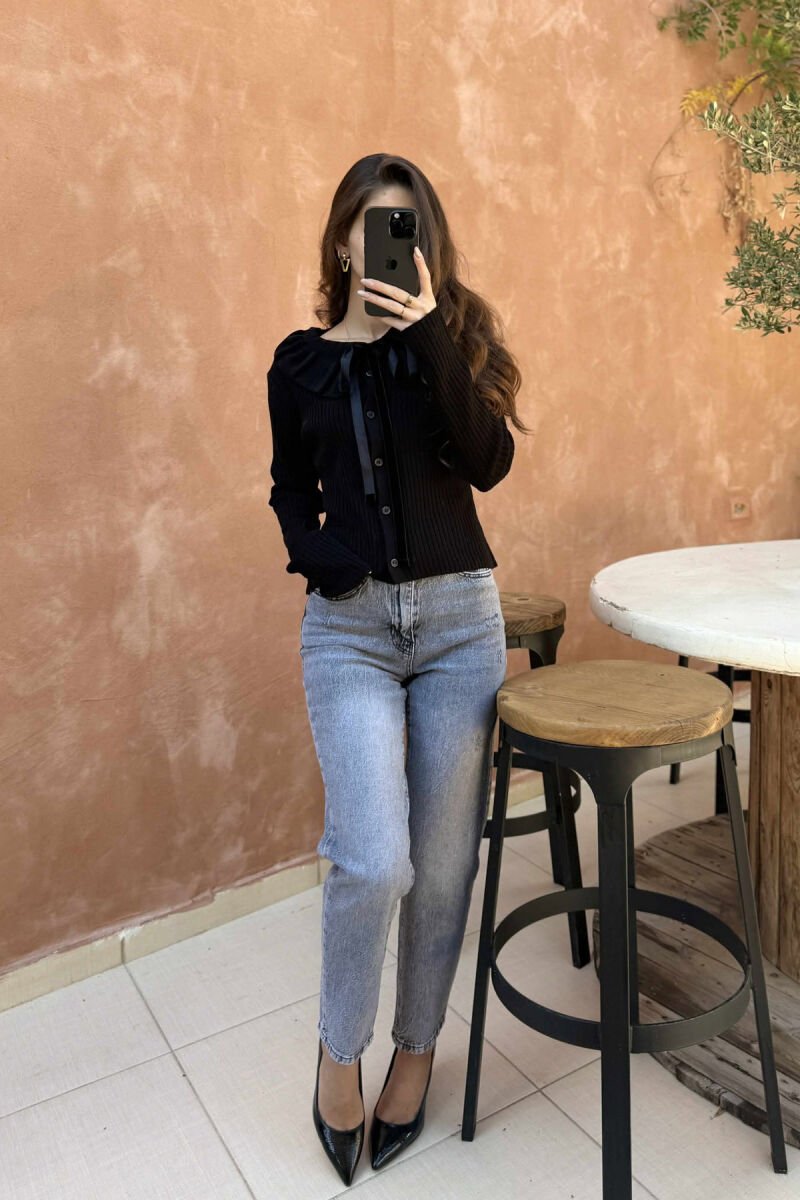 ONE COLOR LACINGS WOMEN CARDIGAN BLACK/ E ZEZE - 1