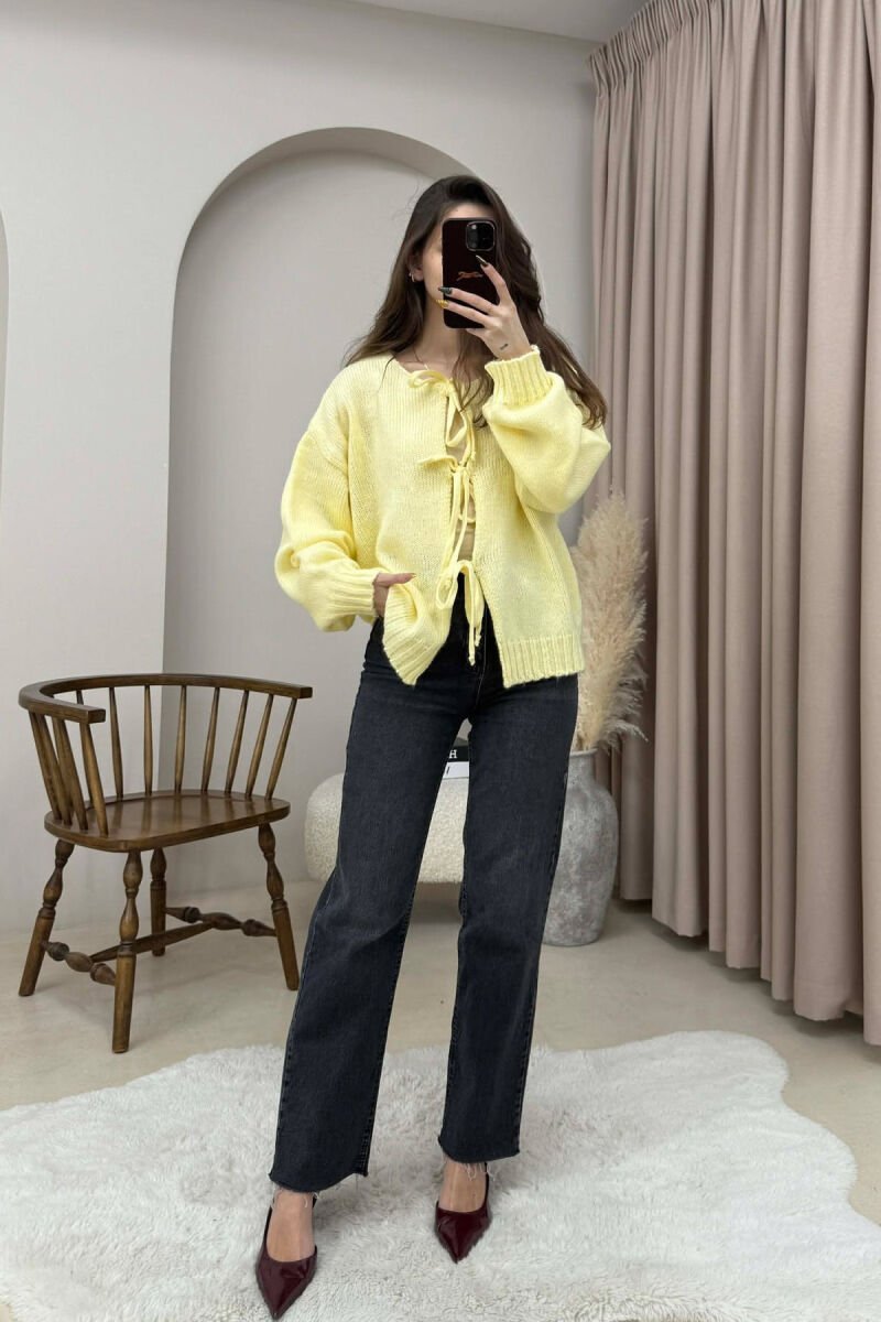 ONE COLOR LACINGS WOMEN CARDIGAN YELLOW/E VERDHE - 2