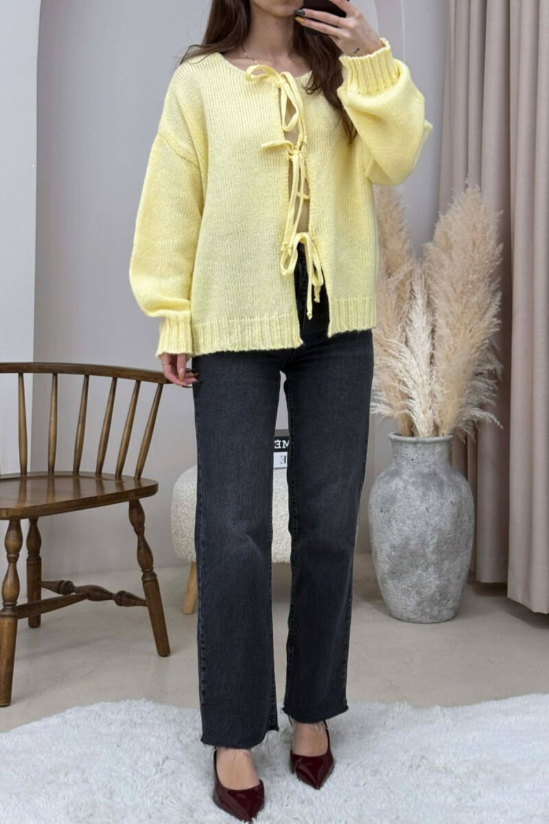 ONE COLOR LACINGS WOMEN CARDIGAN YELLOW/E VERDHE - 3