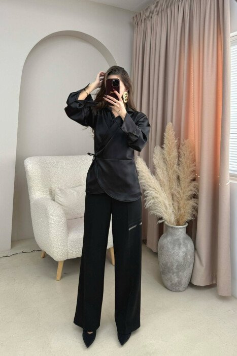 ONE COLOR LACINGS WOMEN SHIRT BLACK/ E ZEZE - 3