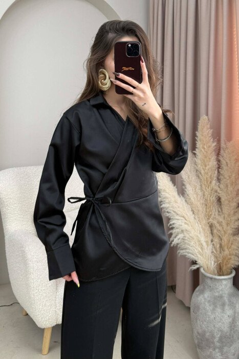ONE COLOR LACINGS WOMEN SHIRT BLACK/ E ZEZE - 5