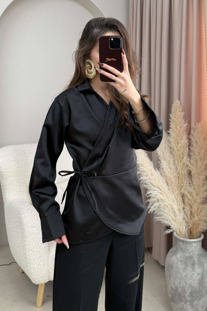 ONE COLOR LACINGS WOMEN SHIRT BLACK/ E ZEZE - 5