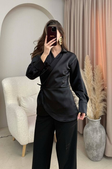 ONE COLOR LACINGS WOMEN SHIRT BLACK/ E ZEZE - 4