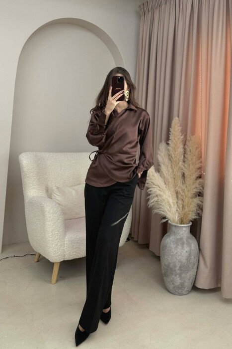 ONE COLOR LACINGS WOMEN SHIRT BROWN/KAFE - 2