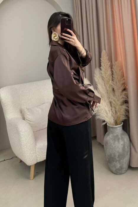 ONE COLOR LACINGS WOMEN SHIRT BROWN/KAFE - 4