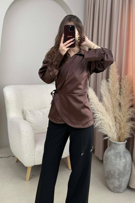 ONE COLOR LACINGS WOMEN SHIRT BROWN/KAFE - 3