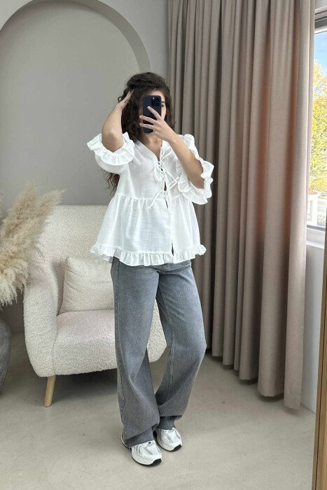 ONE COLOR LACINGS WOMEN SHIRT WHITE-E BARDHE - 2