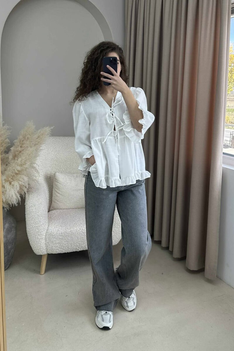 ONE COLOR LACINGS WOMEN SHIRT WHITE-E BARDHE - 4