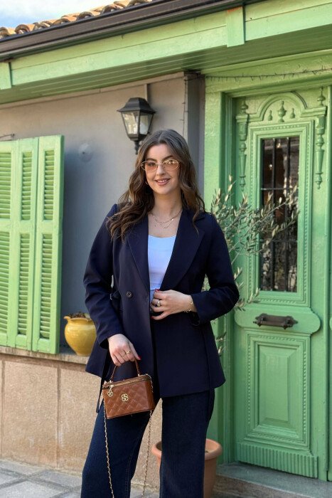 ONE COLOR LACING WAIST WOMAN JACKET BLUE/BLU - 1