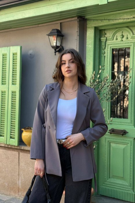 ONE COLOR LACING WAIST WOMAN JACKET DARK GREY/GEE - 3