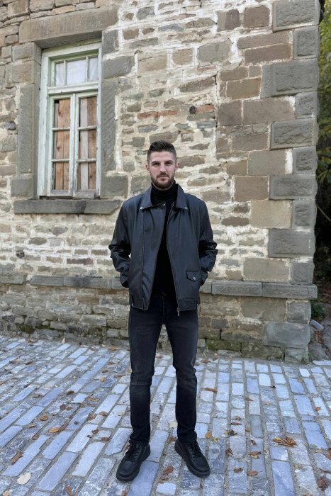 ONE COLOR LEATHER BIKER MEN JACKET BLACK/ E ZEZE - KLAUDIO FASHION