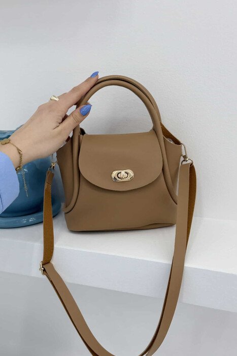 ONE COLOR LEATHER BUCKLE WOMEN BAG BEIGE/BEZHE - 1