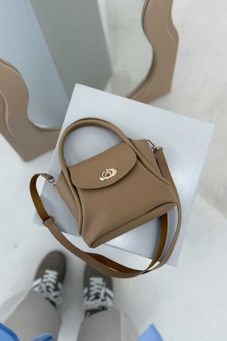 ONE COLOR LEATHER BUCKLE WOMEN BAG BEIGE/BEZHE - 3