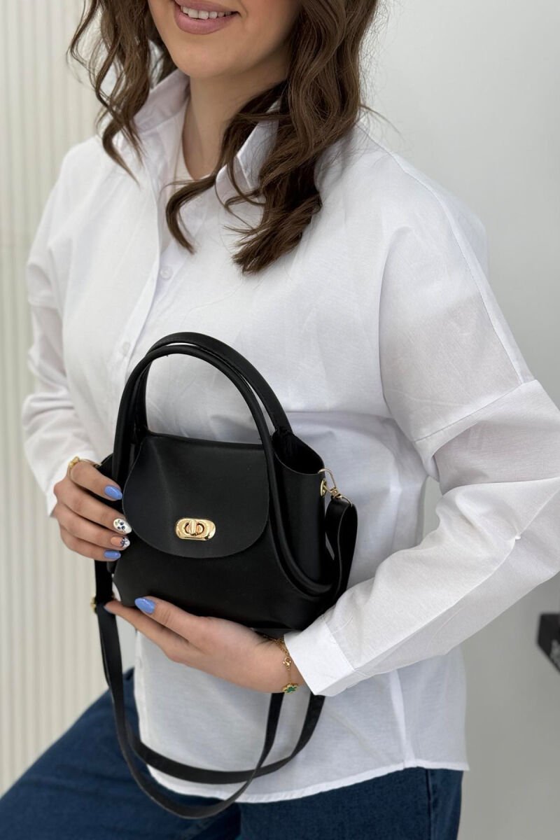 ONE COLOR LEATHER BUCKLE WOMEN BAG BLACK/ E ZEZE - 3
