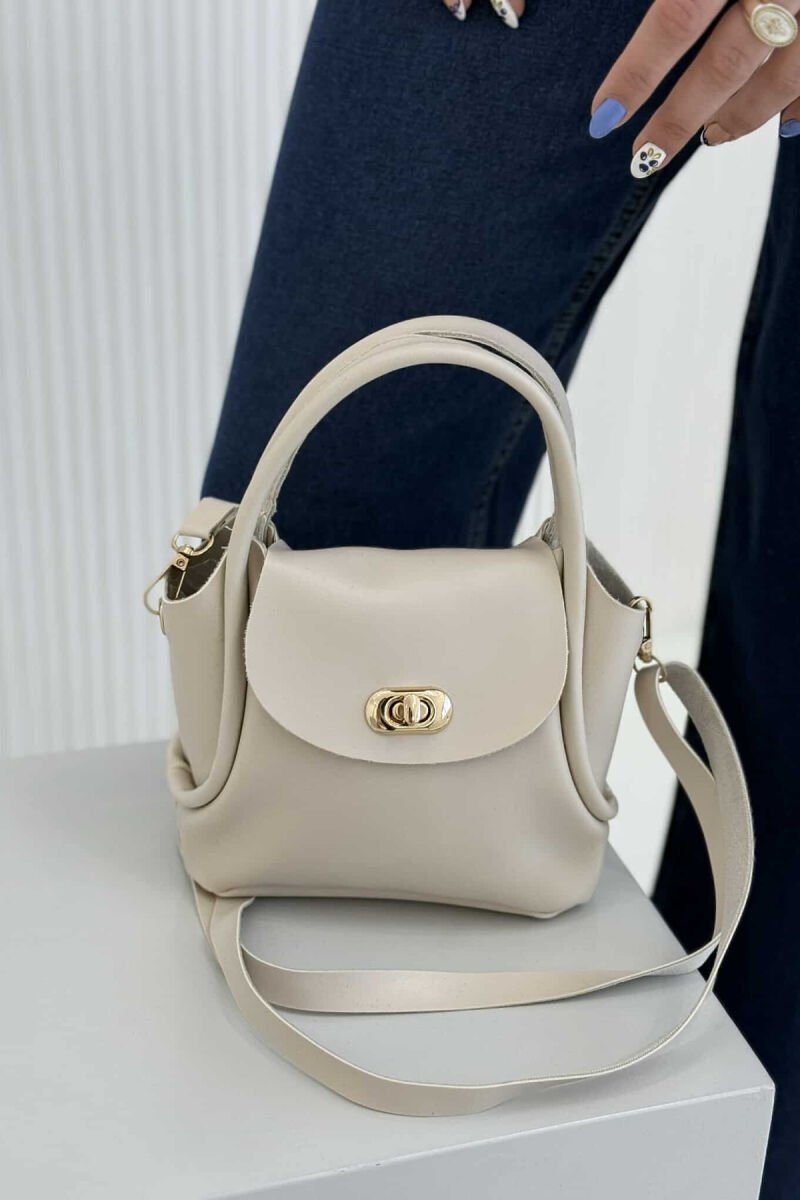 ONE COLOR LEATHER BUCKLE WOMEN BAG CREAM/KREM - 4