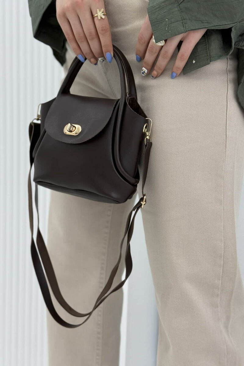 ONE COLOR LEATHER BUCKLE WOMEN BAG DARK BROWN/KAE - 1