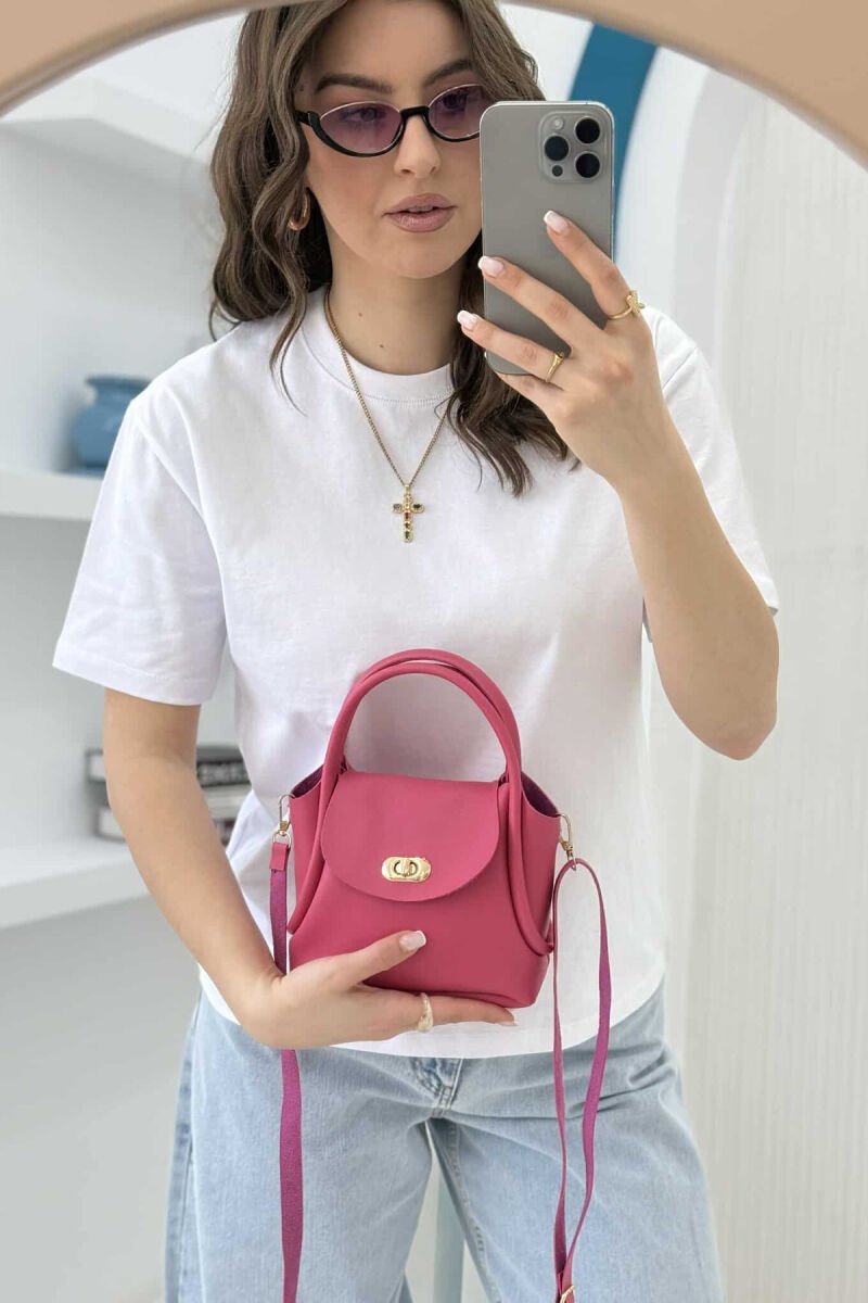 ONE COLOR LEATHER BUCKLE WOMEN BAG FUCHSIA/CIKLAMI - 4
