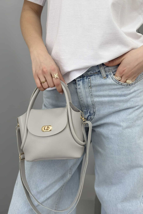 ONE COLOR LEATHER BUCKLE WOMEN BAG GREY/GRI - 3