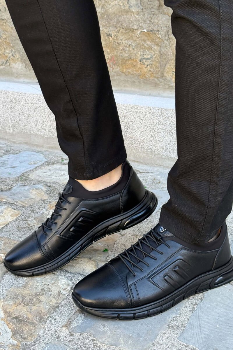 ONE COLOR LEATHER ELASTIC LACES MEN SHOES BLACK/ E ZEZE - 1