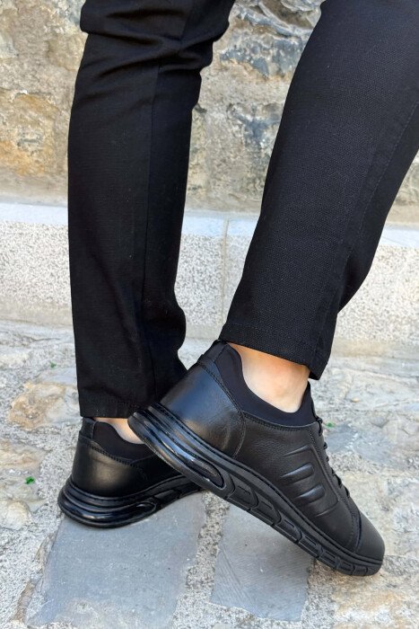 ONE COLOR LEATHER ELASTIC LACES MEN SHOES BLACK/ E ZEZE - 4