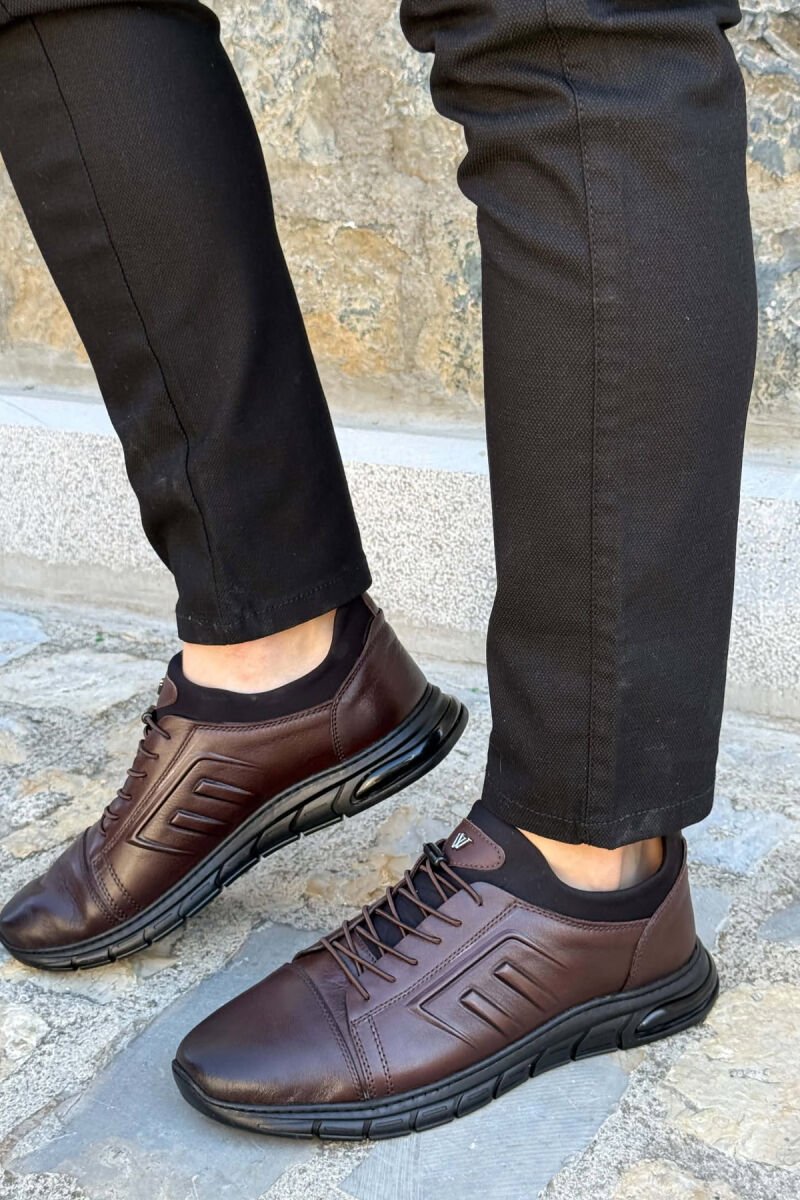 ONE COLOR LEATHER ELASTIC LACES MEN SHOES BROWN/KAFE - 1