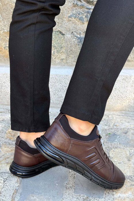 ONE COLOR LEATHER ELASTIC LACES MEN SHOES BROWN/KAFE - 3