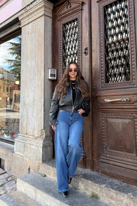 ONE COLOR LEATHER FLUFFY WOMAN JACKET BLACK/ E ZEZE - 2