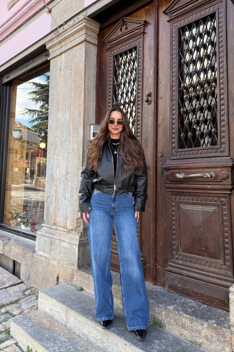 ONE COLOR LEATHER FLUFFY WOMAN JACKET BLACK/ E ZEZE - 3