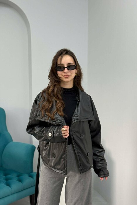 ONE COLOR LEATHER LACING WOMEN JACKET BLACK/ E ZEZE - 1
