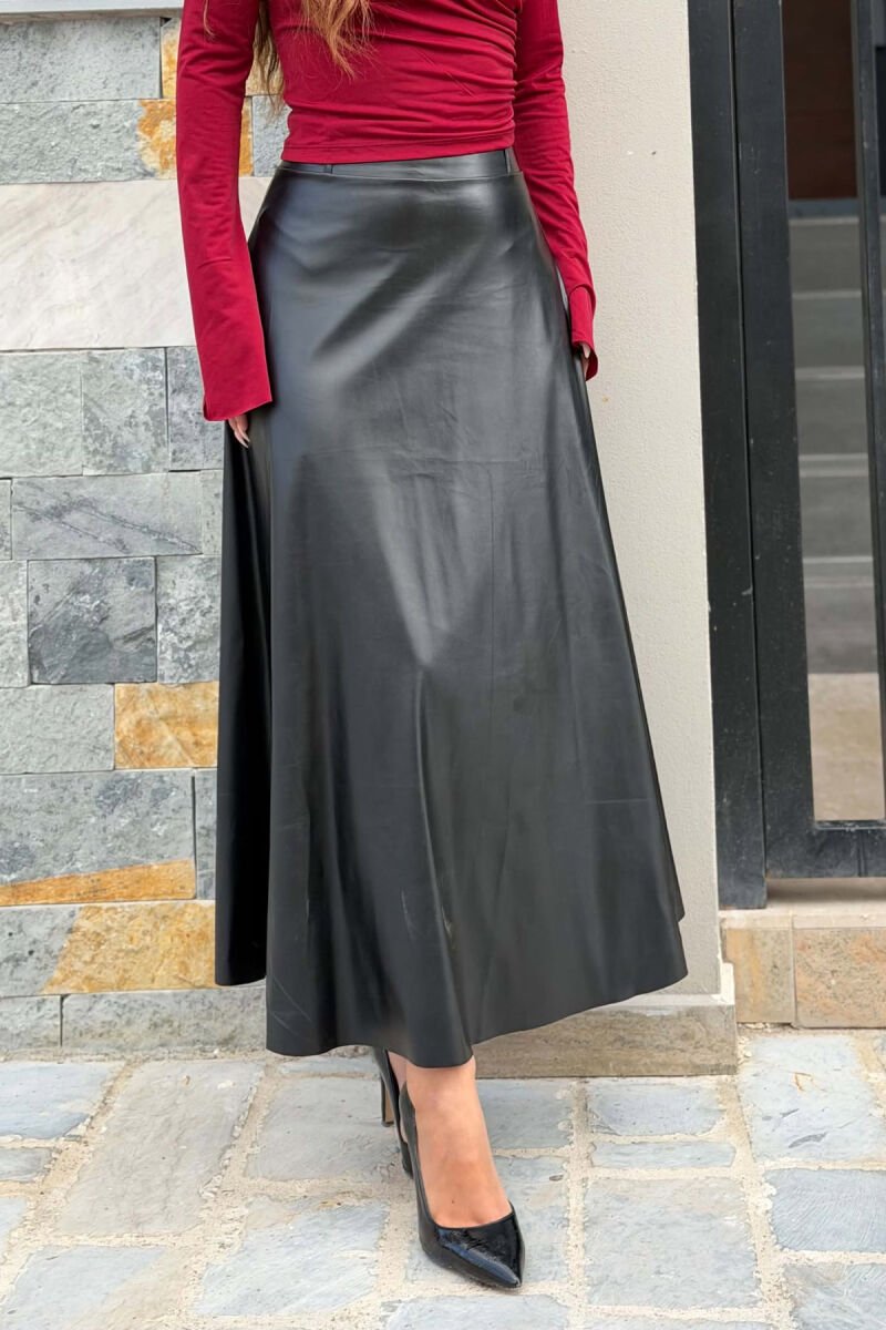 ONE COLOR LEATHER LONG WOMAN SKIRT BLACK/ E ZEZE - 4