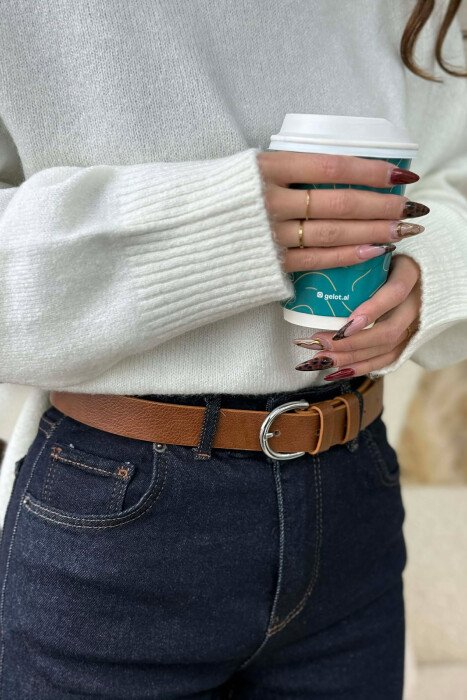 ONE COLOR LEATHER SIMPLE BUCKLE WOMEN BELT BROWN/KAFE - 1